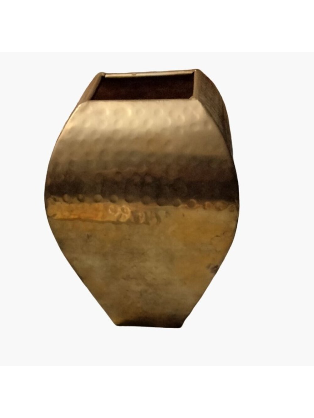 Hammered Brass Vase Tall India Vintage Square Modern